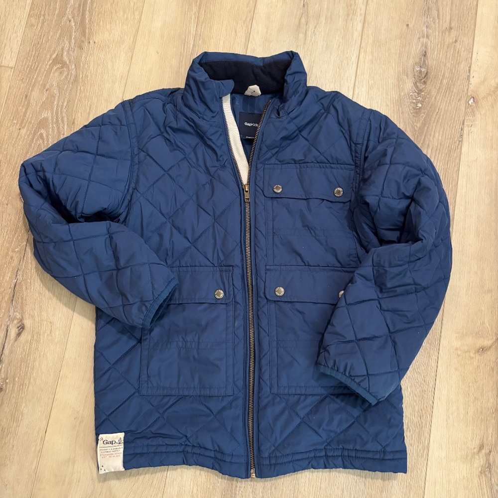 Gap Kids blue jacket medium 8 removable hat